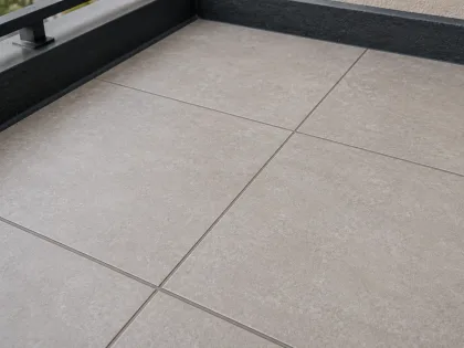 Close-up of tiled balcony flooring