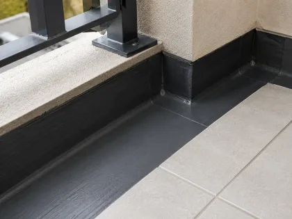 Close-up of membrane detailing at a balcony edge