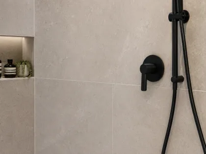 Close-up of finished wall tile installation