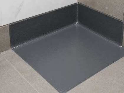 Close-up of a repaired waterproofing membrane