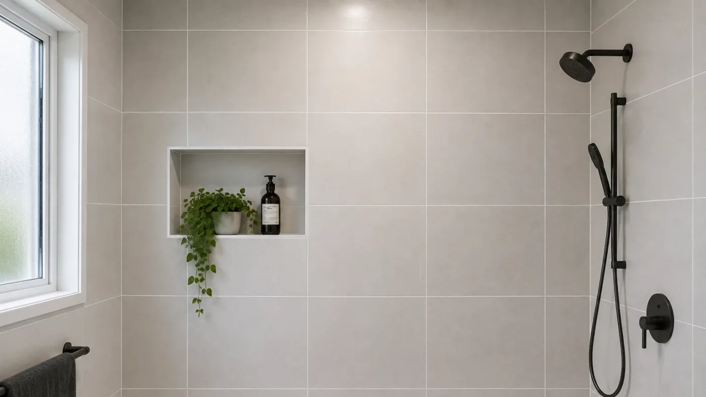 Wall with freshly applied grout, wide shot