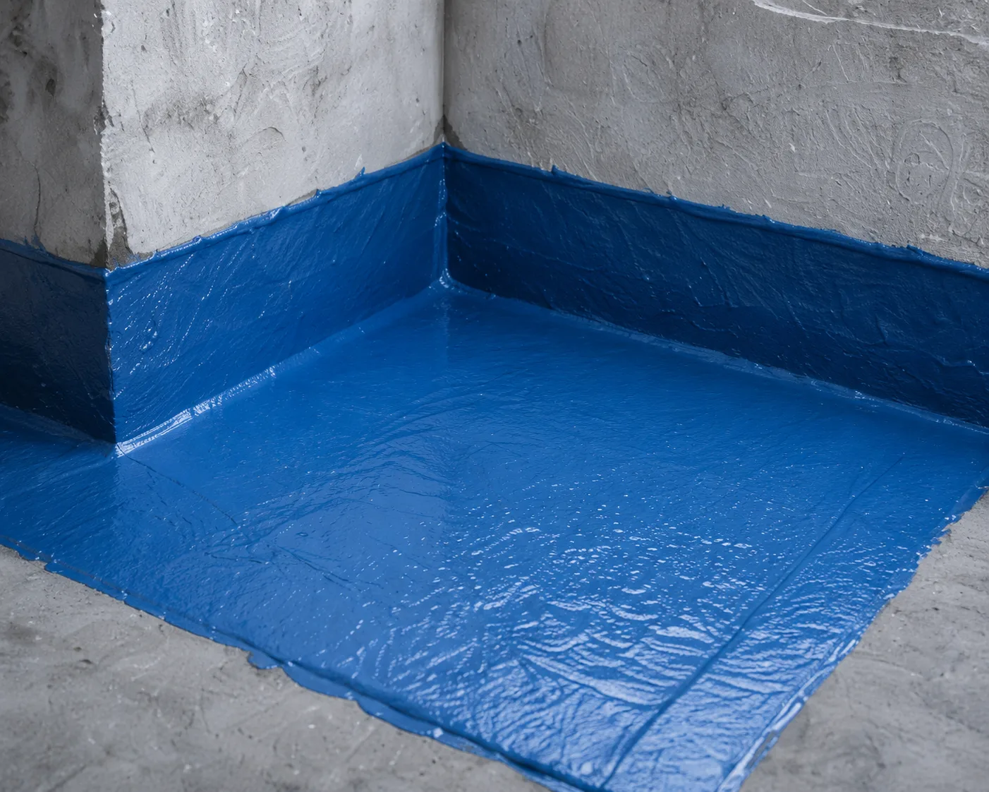 Finished waterproofed & tiled bathroom, wide shot