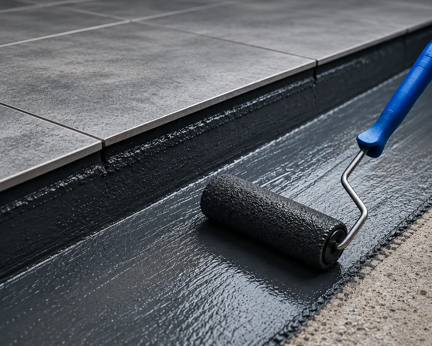 Tradesman on site — membrane or tile-setting